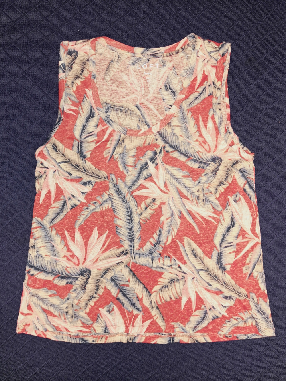 LOFT Coral Tropical Print Sleeveless Tank Medium